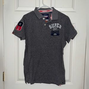 Superdry Men's Grey Polo Shirt with Navy and Red Accents